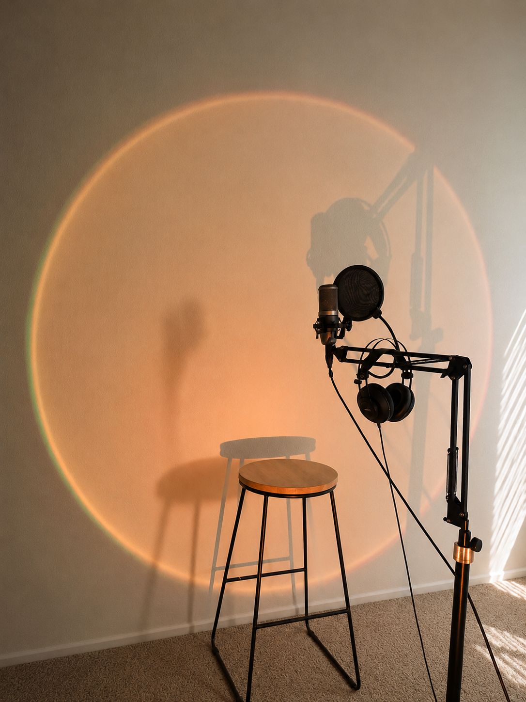 A joyful singer recording in a warm, sunlit Summerlin studio